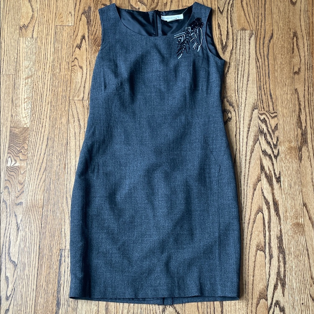 Gerry Weber Charcoal Gray Sleeveless Midi Sheath Dress with Beaded Accent